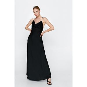 Nasty Gal Cowl Cross Back Maxi Dress Black Silk Size 18
